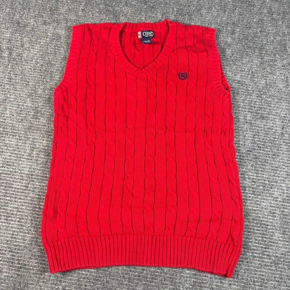 Chaps Sweater Vest Boys L 14-16 Red Excellent Cable Knit V-Neck Cotton 5925